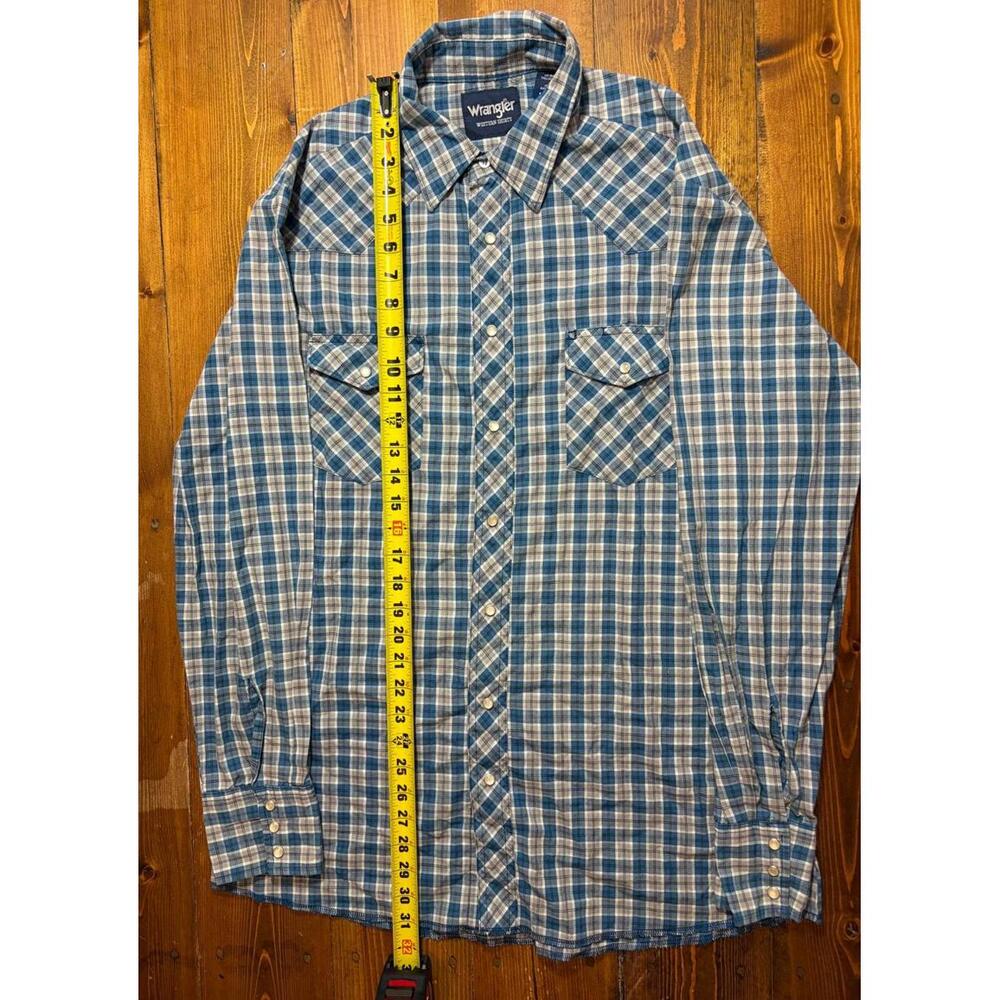 Wrangler Western Shirt LT Large Tall Blue Plaid Snap Button Long Sleeve - Picture 5 of 7